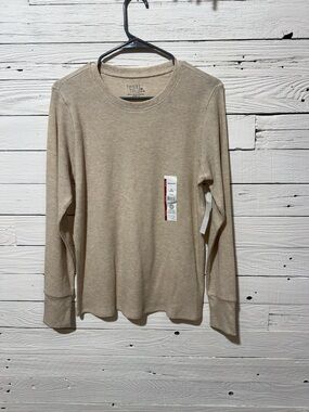 Time and True Womens Long-Sleeve Waffle Crew - Beige Tan Cozy Top